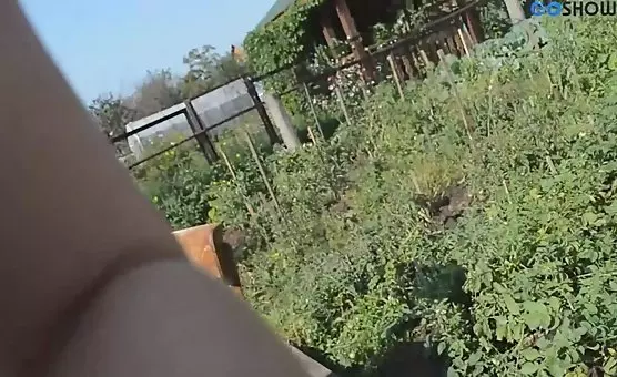 Wild Outdoor Hairy Pussy Fucked with Big Veggie Dildos